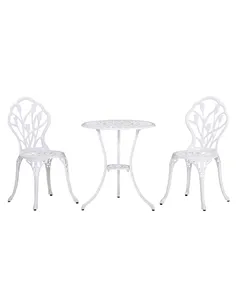 Outsunny 3 Piece Patio Bistro Set for 2, Outdoor Aluminium Garden Table and Chairs with Umbrella Hole for Balcony, White