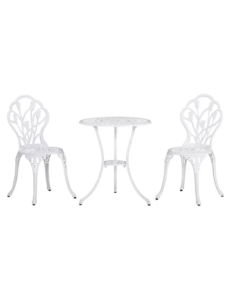 Outsunny 3 Piece Patio Bistro Set for 2, Outdoor Aluminium Garden Table and Chairs with Umbrella Hole for Balcony, White