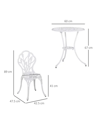 Outsunny 3 Piece Patio Bistro Set for 2, Outdoor Aluminium Garden Table and Chairs with Umbrella Hole for Balcony, White