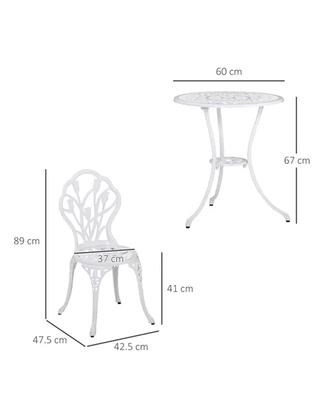 Outsunny 3 Piece Patio Bistro Set for 2, Outdoor Aluminium Garden Table and Chairs with Umbrella Hole for Balcony, White