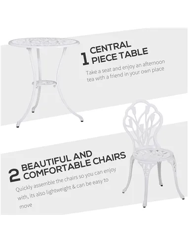 Outsunny 3 Piece Patio Bistro Set for 2, Outdoor Aluminium Garden Table and Chairs with Umbrella Hole for Balcony, White