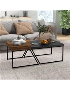 HOMCOM Coffee Table Set of 2, Industrial Nesting Table with Steel Frame and 8cm Thick Tabletop, Sofa Side End Table for Living R 2