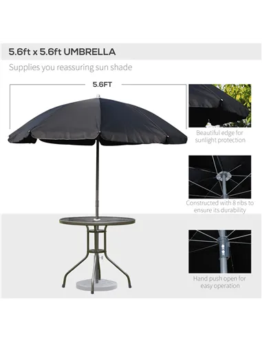Outsunny 6 Piece Garden Dining Set with Umbrella, Patio Sets with Parasol with 4 Folding Dining Chairs & Round Tempered Glass Ta