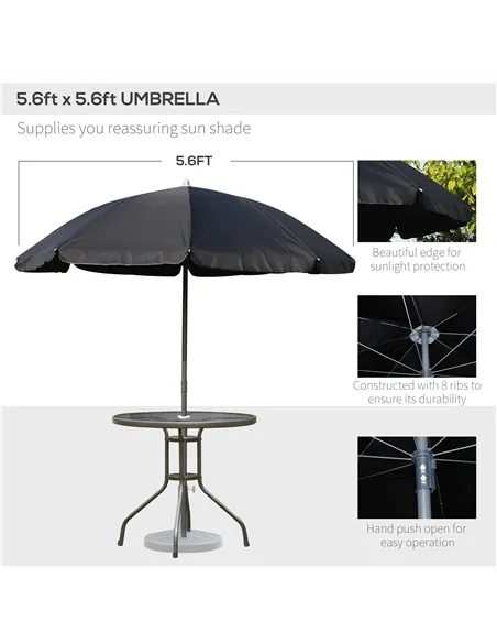 Outsunny 6 Piece Garden Dining Set with Umbrella, Patio Sets with Parasol with 4 Folding Dining Chairs & Round Tempered Glass Ta