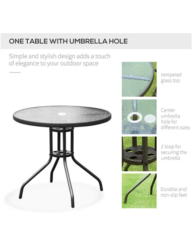 Outsunny 6 Piece Garden Dining Set with Umbrella, Patio Sets with Parasol with 4 Folding Dining Chairs & Round Tempered Glass Ta