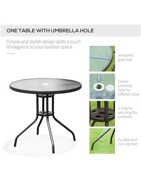Outsunny 6 Piece Garden Dining Set with Umbrella, Patio Sets with Parasol with 4 Folding Dining Chairs & Round Tempered Glass Ta