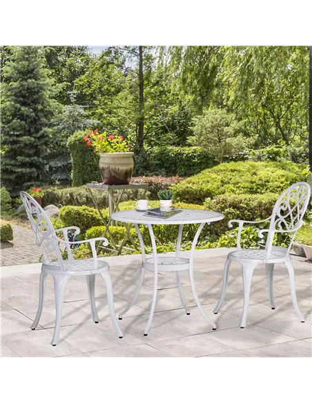 Outsunny Three-Piece Elegant Aluminium Garden Set - White