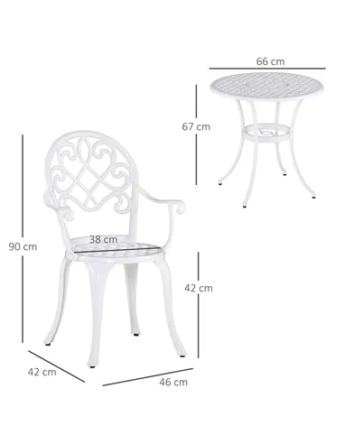 Outsunny Three-Piece Elegant Aluminium Garden Set - White