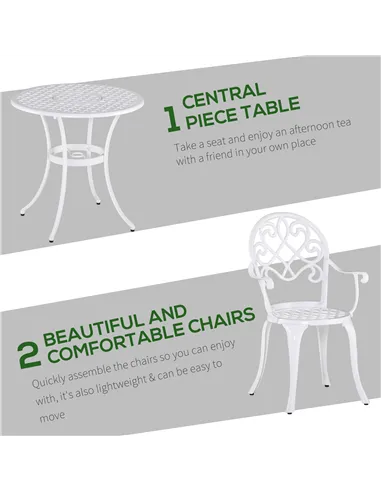 Outsunny Three-Piece Elegant Aluminium Garden Set - White