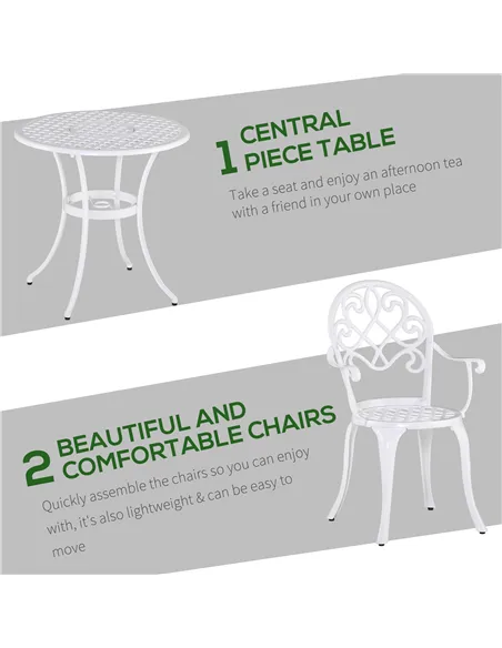 Outsunny Three-Piece Elegant Aluminium Garden Set - White