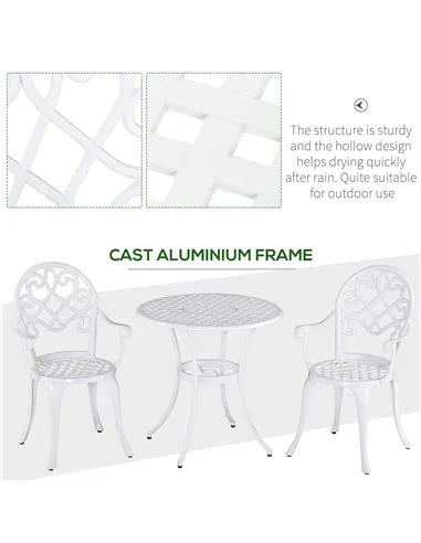 Outsunny Three-Piece Elegant Aluminium Garden Set - White