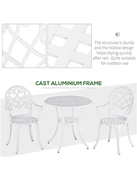 Outsunny Three-Piece Elegant Aluminium Garden Set - White