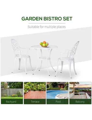 Outsunny Three-Piece Elegant Aluminium Garden Set - White