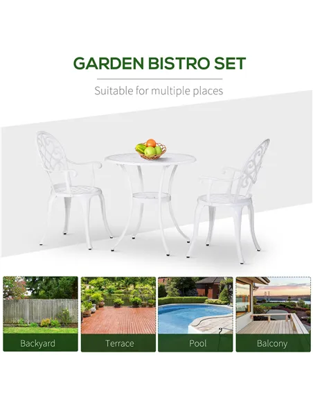 Outsunny Three-Piece Elegant Aluminium Garden Set - White