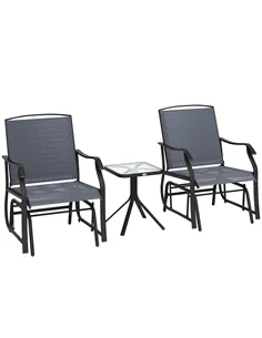 Outsunny Glider Rocking Chair & Table Set 2 Single Seaters Rocker Garden Swing Chair Patio Furniture Bistro Set Grey