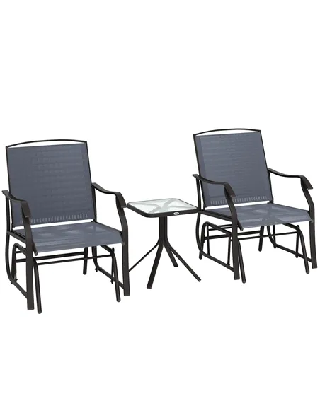 Outsunny Glider Rocking Chair & Table Set 2 Single Seaters Rocker Garden Swing Chair Patio Furniture Bistro Set Grey