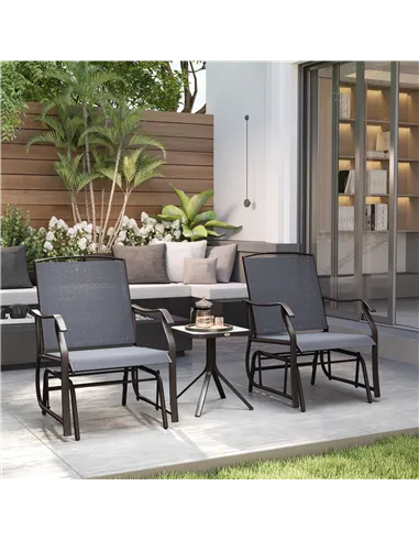 Outsunny Glider Rocking Chair & Table Set 2 Single Seaters Rocker Garden Swing Chair Patio Furniture Bistro Set Grey