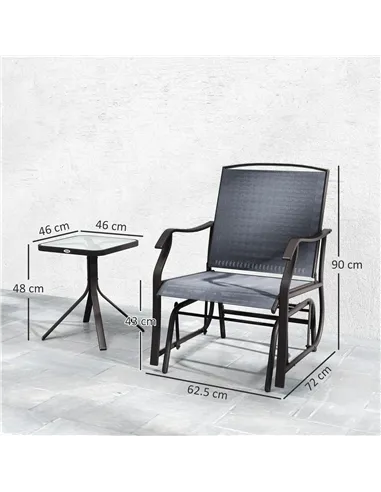 Outsunny Glider Rocking Chair & Table Set 2 Single Seaters Rocker Garden Swing Chair Patio Furniture Bistro Set Grey