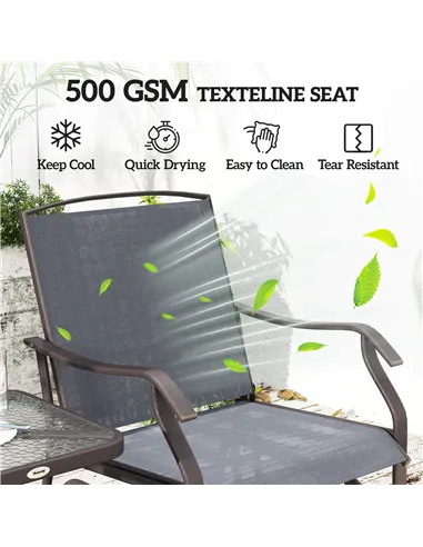 Outsunny Glider Rocking Chair & Table Set 2 Single Seaters Rocker Garden Swing Chair Patio Furniture Bistro Set Grey
