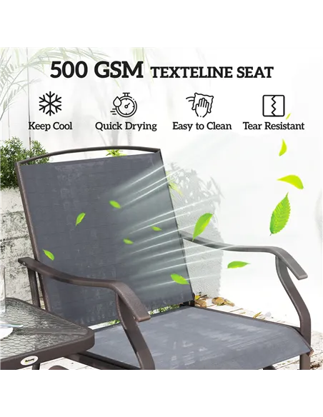 Outsunny Glider Rocking Chair & Table Set 2 Single Seaters Rocker Garden Swing Chair Patio Furniture Bistro Set Grey