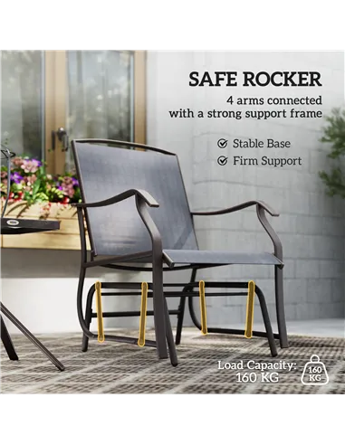 Outsunny Glider Rocking Chair & Table Set 2 Single Seaters Rocker Garden Swing Chair Patio Furniture Bistro Set Grey