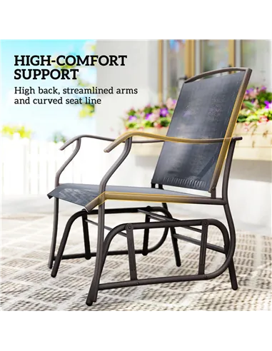 Outsunny Glider Rocking Chair & Table Set 2 Single Seaters Rocker Garden Swing Chair Patio Furniture Bistro Set Grey