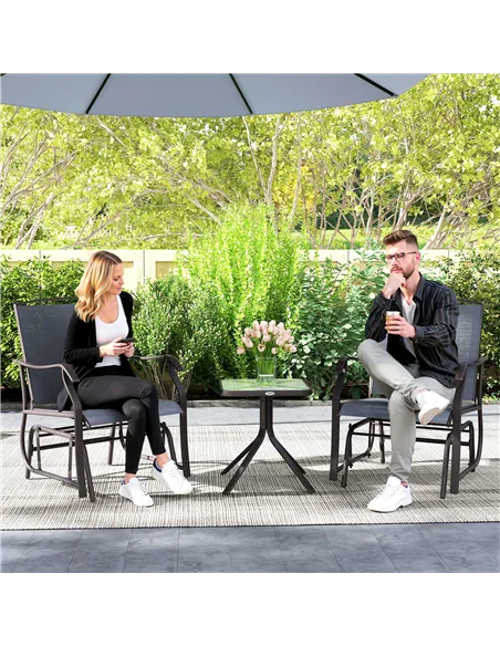 Outsunny Glider Rocking Chair & Table Set 2 Single Seaters Rocker Garden Swing Chair Patio Furniture Bistro Set Grey