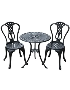 Outsunny 3 Piece Patio Cast Aluminium Bistro Set Garden Outdoor Furniture Table and Chairs Shabby Chic Style