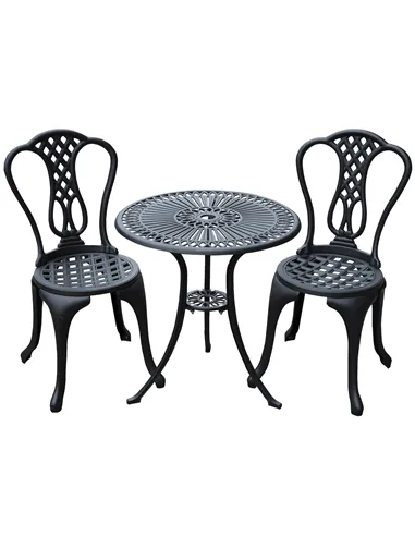 Outsunny 3 Piece Patio Cast Aluminium Bistro Set Garden Outdoor Furniture Table and Chairs Shabby Chic Style
