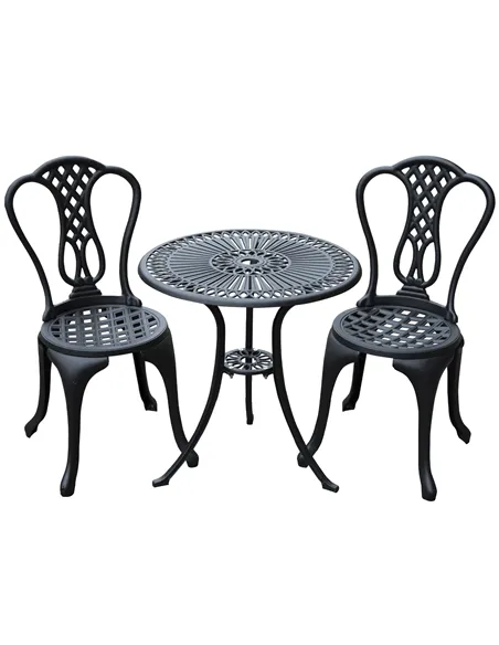 Outsunny 3 Piece Patio Cast Aluminium Bistro Set Garden Outdoor Furniture Table and Chairs Shabby Chic Style