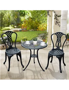 Outsunny 3 Piece Patio Cast Aluminium Bistro Set Garden Outdoor Furniture Table and Chairs Shabby Chic Style 2