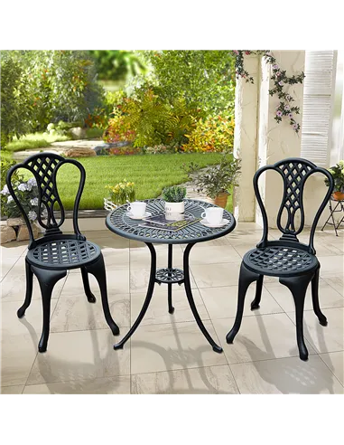 Outsunny 3 Piece Patio Cast Aluminium Bistro Set Garden Outdoor Furniture Table and Chairs Shabby Chic Style