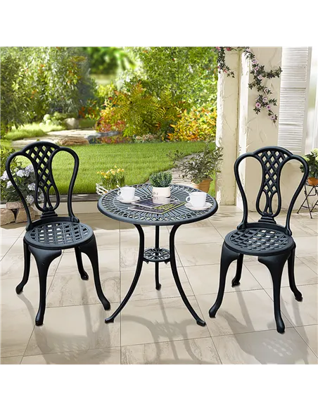 Outsunny 3 Piece Patio Cast Aluminium Bistro Set Garden Outdoor Furniture Table and Chairs Shabby Chic Style