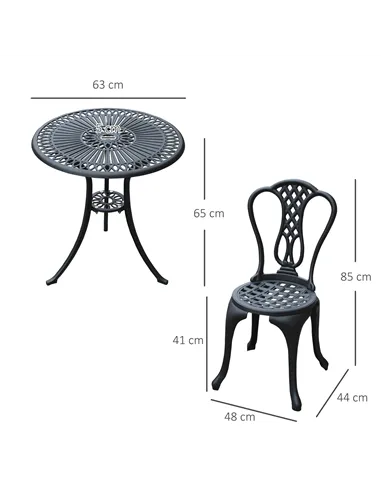 Outsunny 3 Piece Patio Cast Aluminium Bistro Set Garden Outdoor Furniture Table and Chairs Shabby Chic Style