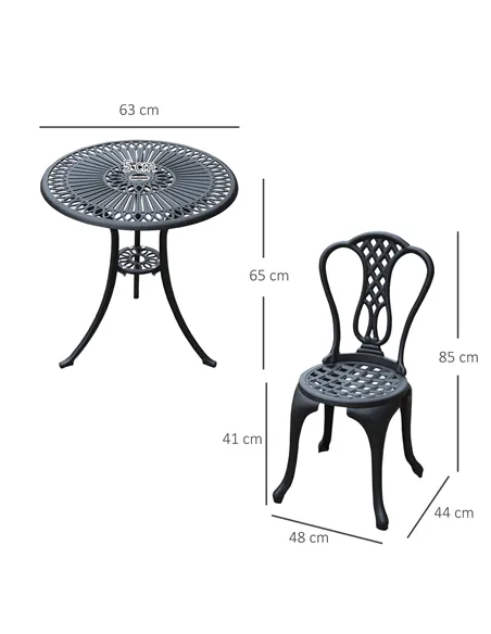 Outsunny 3 Piece Patio Cast Aluminium Bistro Set Garden Outdoor Furniture Table and Chairs Shabby Chic Style