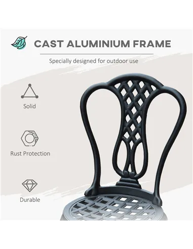 Outsunny 3 Piece Patio Cast Aluminium Bistro Set Garden Outdoor Furniture Table and Chairs Shabby Chic Style