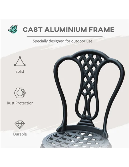 Outsunny 3 Piece Patio Cast Aluminium Bistro Set Garden Outdoor Furniture Table and Chairs Shabby Chic Style