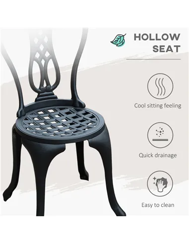 Outsunny 3 Piece Patio Cast Aluminium Bistro Set Garden Outdoor Furniture Table and Chairs Shabby Chic Style