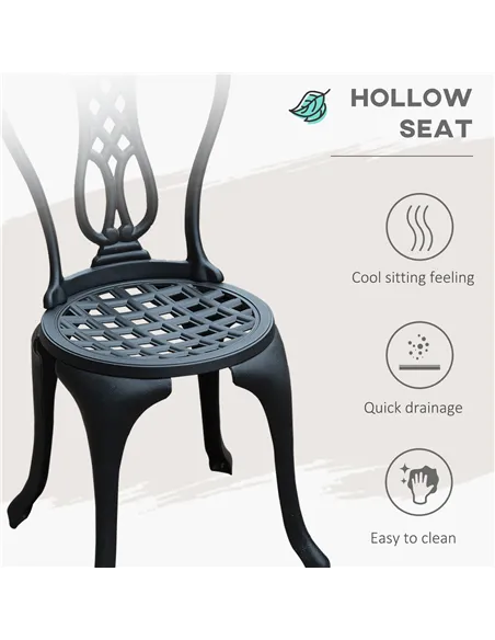 Outsunny 3 Piece Patio Cast Aluminium Bistro Set Garden Outdoor Furniture Table and Chairs Shabby Chic Style