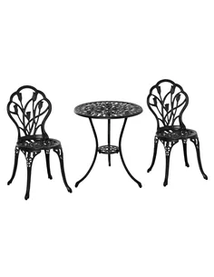 Outsunny Three-Piece Aluminium Floral Bistro Garden Set - Black