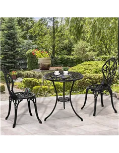 Outsunny Three-Piece Aluminium Floral Bistro Garden Set - Black 2