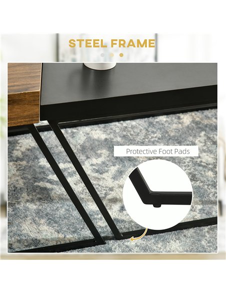 HOMCOM Coffee Table Set of 2, Industrial Nesting Table with Steel Frame and 8cm Thick Tabletop, Sofa Side End Table for Living R