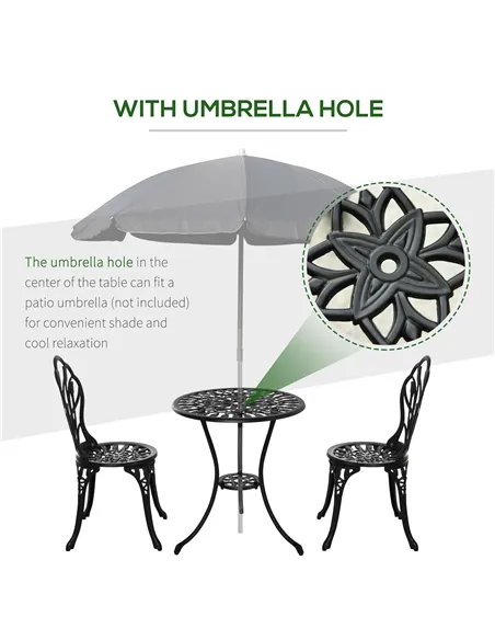 Outsunny Three-Piece Aluminium Floral Bistro Garden Set - Black