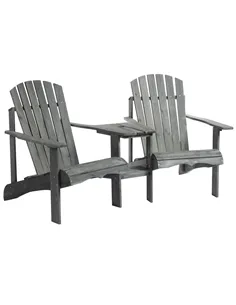 Outsunny Wooden Outdoor Double Adirondack Chairs Loveseat w/ Centre Table and Umbrella Hole, Garden Patio Furniture for Lounging