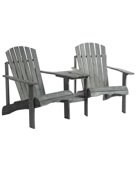Outsunny Wooden Outdoor Double Adirondack Chairs Loveseat w/ Centre Table and Umbrella Hole, Garden Patio Furniture for Lounging