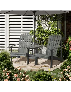 Outsunny Wooden Outdoor Double Adirondack Chairs Loveseat w/ Centre Table and Umbrella Hole, Garden Patio Furniture for Lounging 2