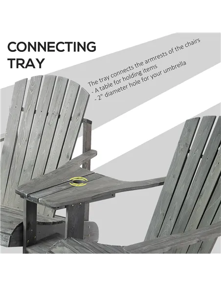 Outsunny Wooden Outdoor Double Adirondack Chairs Loveseat w/ Centre Table and Umbrella Hole, Garden Patio Furniture for Lounging