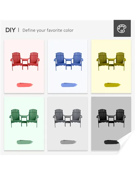 Outsunny Wooden Outdoor Double Adirondack Chairs Loveseat w/ Centre Table and Umbrella Hole, Garden Patio Furniture for Lounging