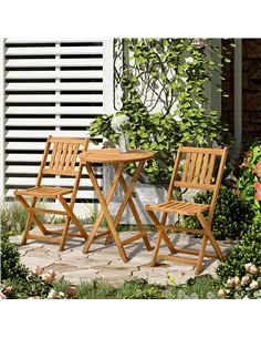 Outsunny 3 Piece Folding Bistro Set, Wooden Garden Table and Chairs for Outdoor, Patio, Yard, Porch, Teak 2