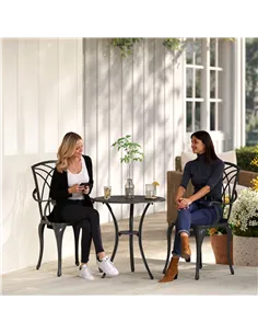 Outsunny 3 Pieces Garden Dining Set for 2, Cast Aluminium Outdoor Dining Set with 2 Armchairs and Round Dining Table with Paraso 2